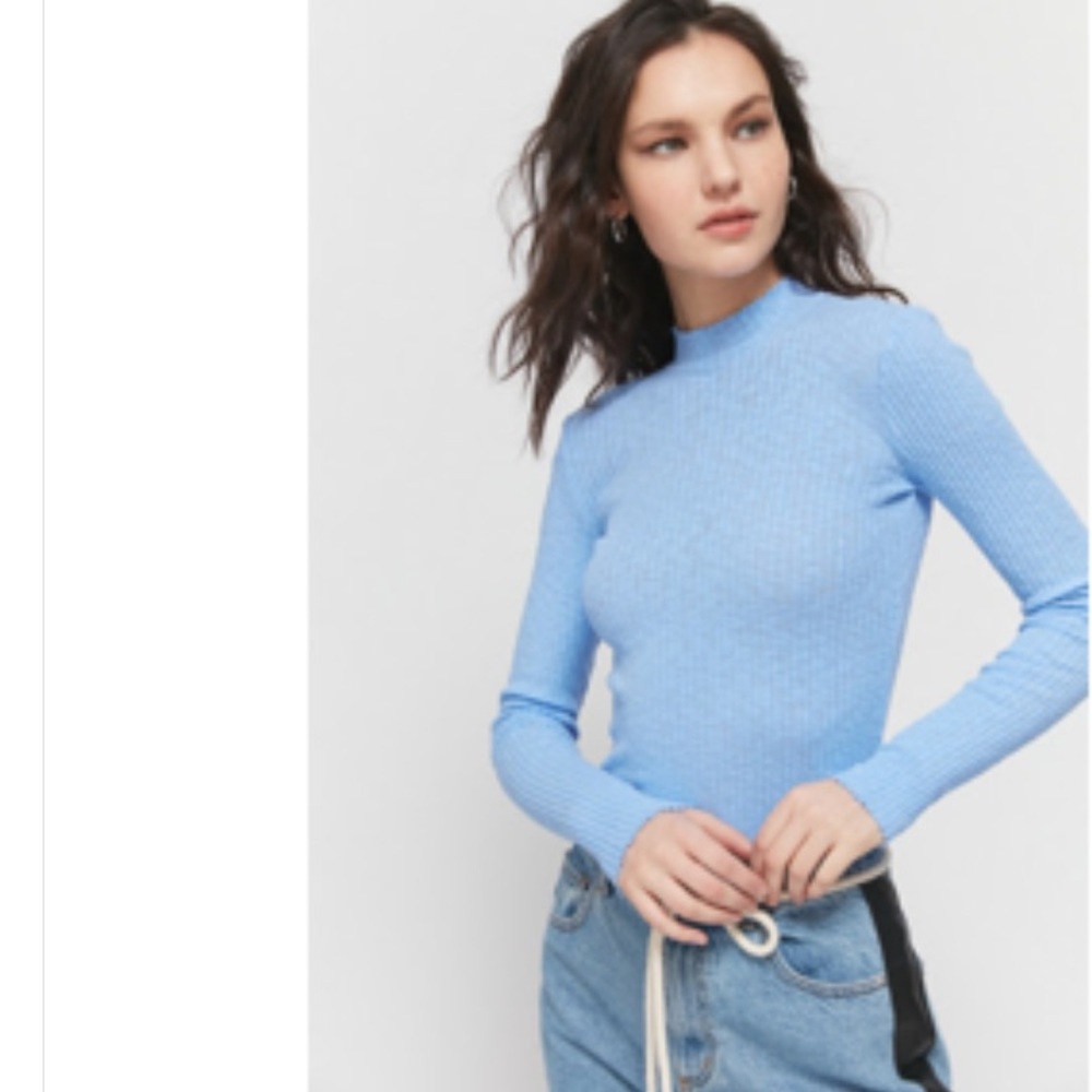 FREE w/purchase Urban Outfitters Truly Madly Deeply Ribbed Mock Neck Top Sky L